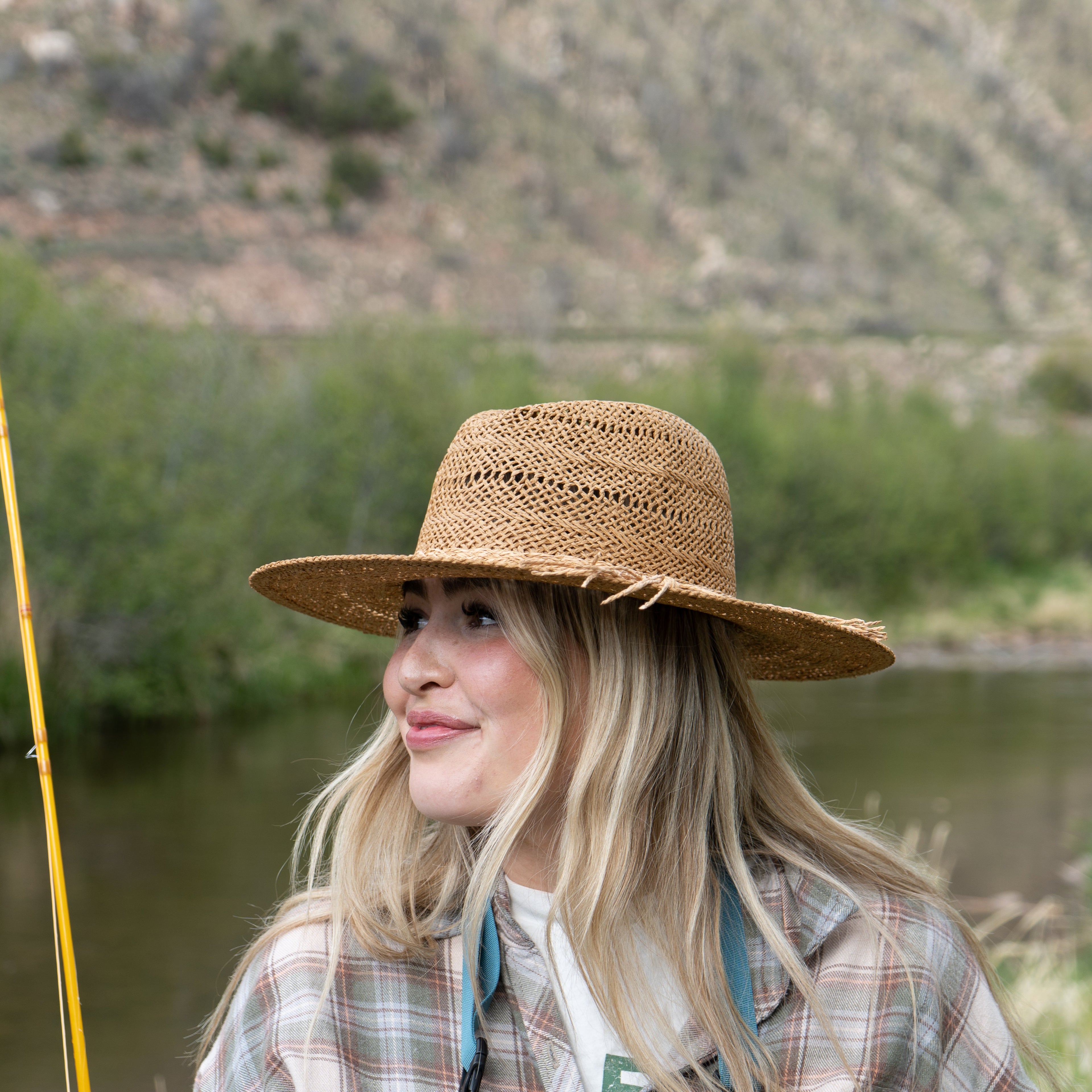 Womens Fishing Flat Brim Straw Hat