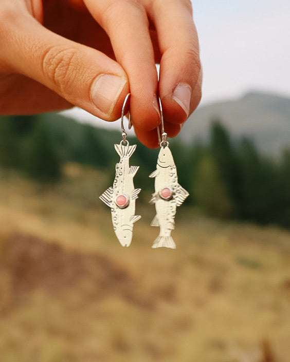Pink Spiny Oyster BROOK Trout Earrings