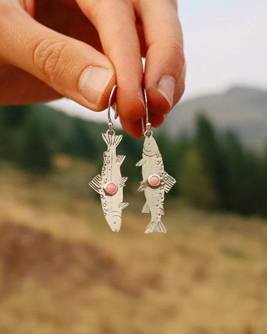 Pink Spiny Oyster BROOK Trout Earrings