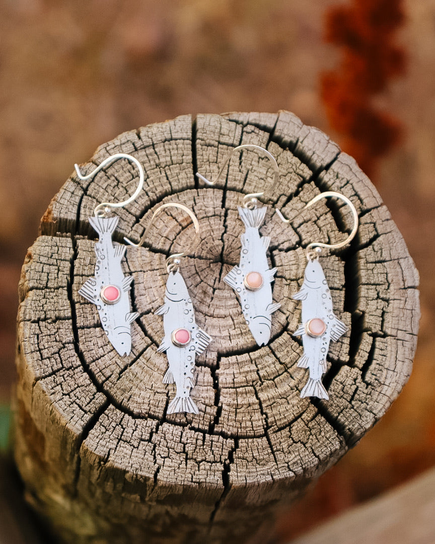 Pink Spiny Oyster BROOK Trout Earrings
