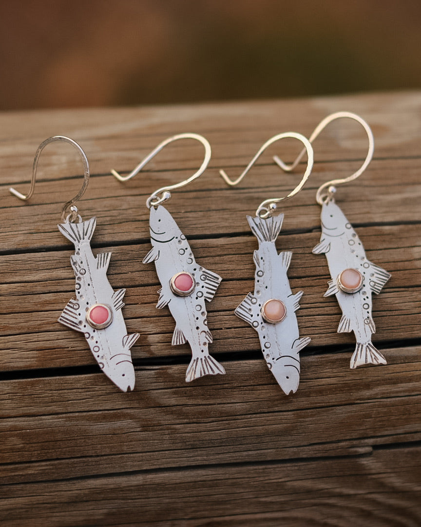 Pink Spiny Oyster BROOK Trout Earrings