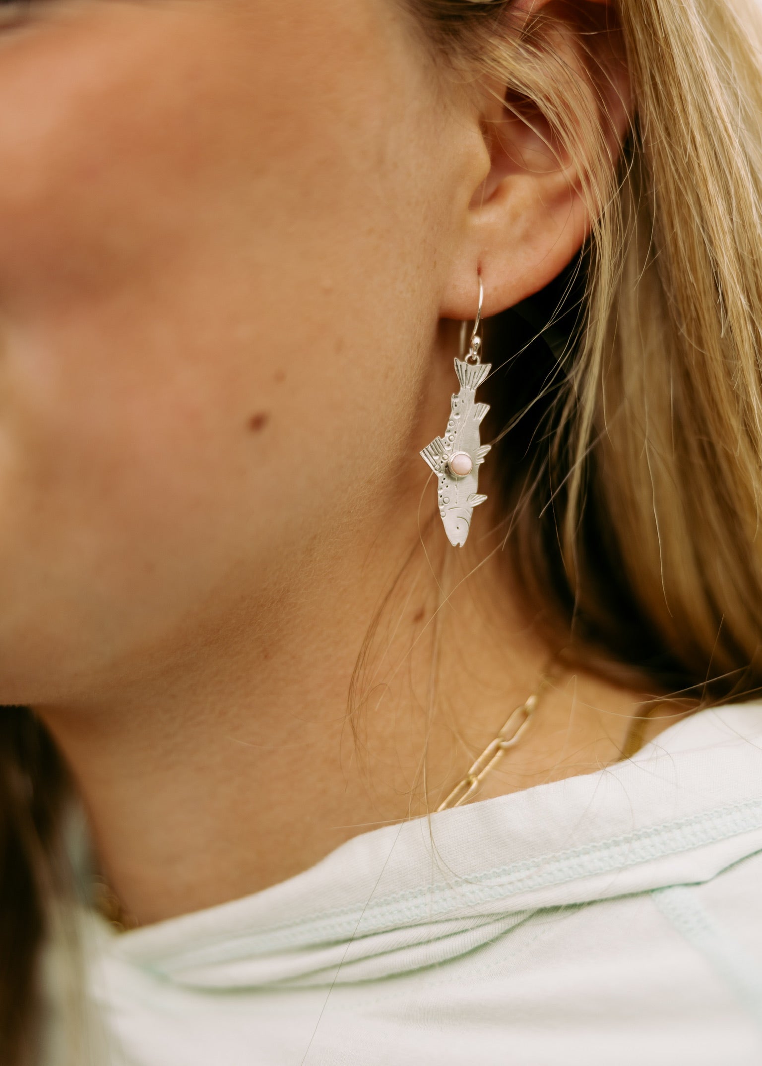 Pink Spiny Oyster BROOK Trout Earrings