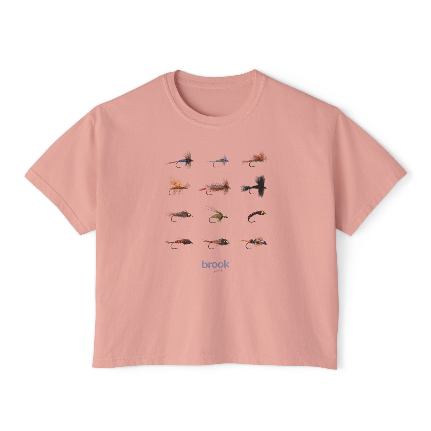 Fly Fishing Flies Boxy Tee — "brook" Graphic Women&