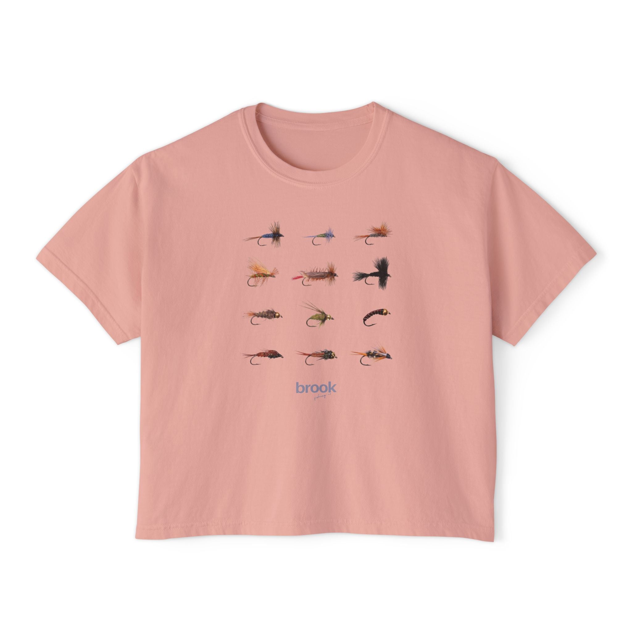 Fly Fishing Flies Boxy Tee — "brook" Graphic Women&