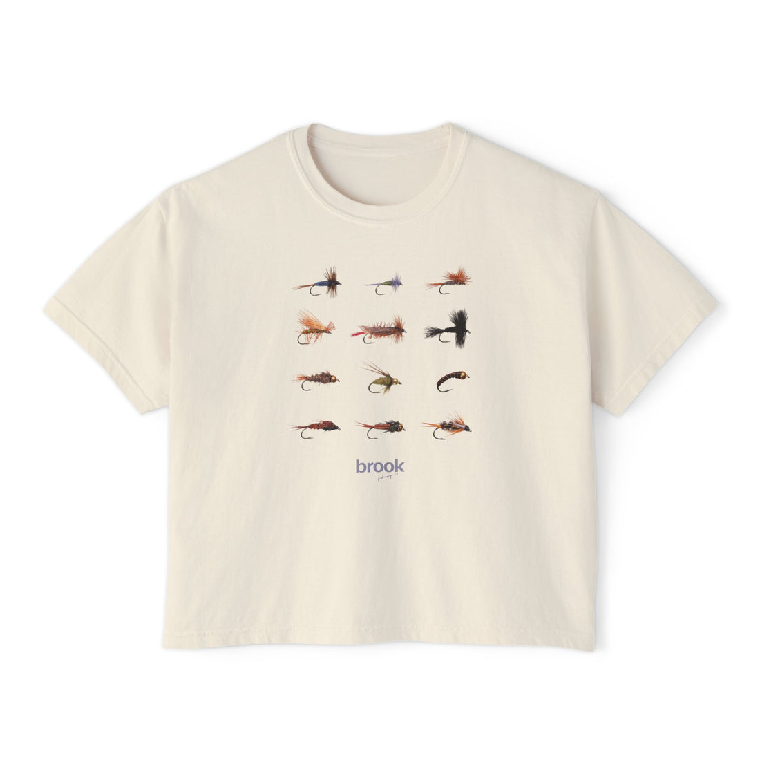 Fly Fishing Flies Boxy Tee — "brook" Graphic Women&
