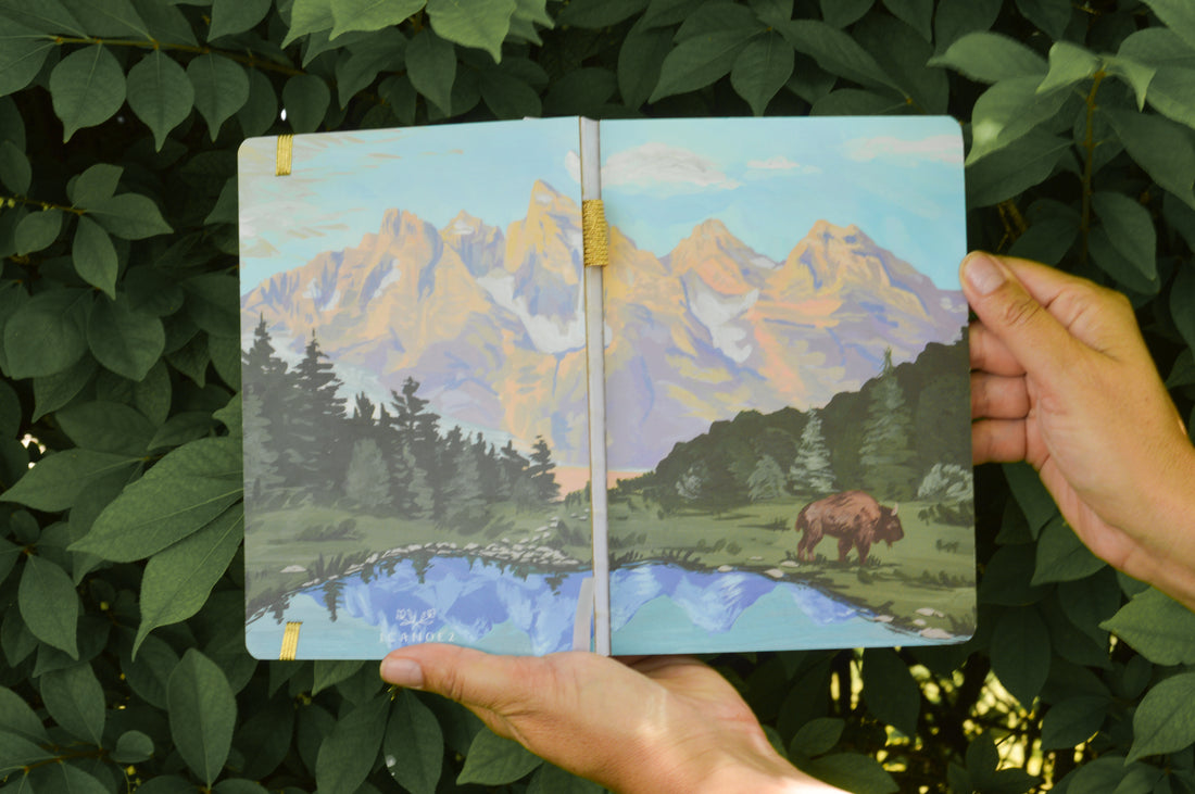 Grand Teton Buffalo Journal – Lined Adventure Notebook with Handpainted Mountain Cover (160 Pages)