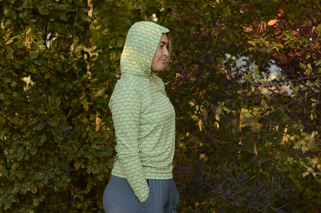 Green Geo Womens Fishing Sun Hoodie